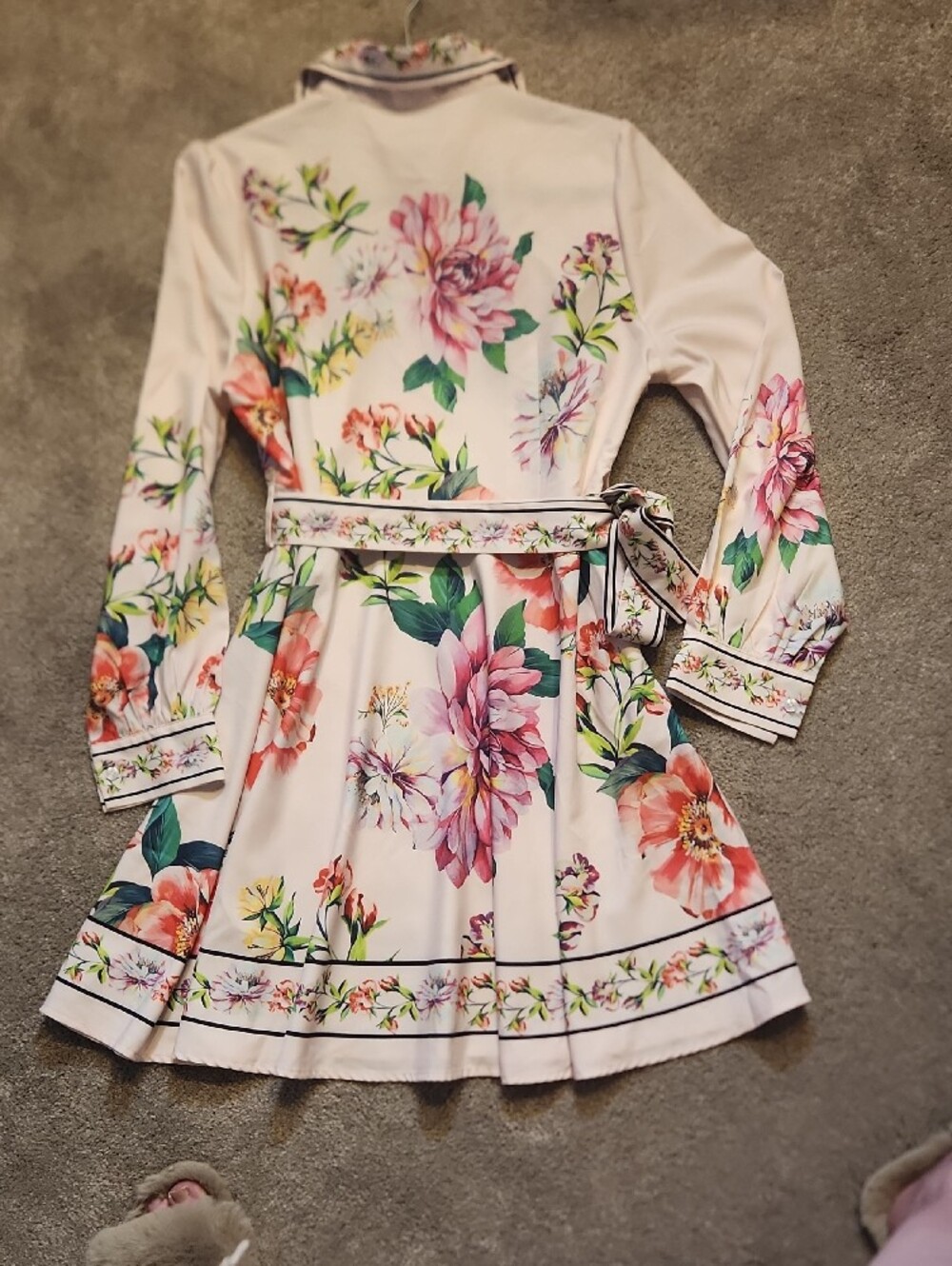 Dalia MacPhee Pink Floral Belted Collared Floral Midi Dress - Picture 10 of 12
